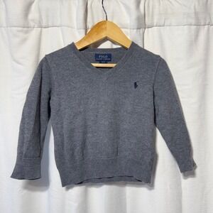 Kids Polo Ralph Lauren Gray V-Neck Sweater Size 3T Pony patches elbow